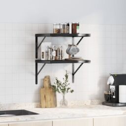 Berkfield Home Wall Shelves 2 pcs 50x40x3 cm Black Stainless Steel - Size: 50 x 40 x 3 cm - thumbnail 3
