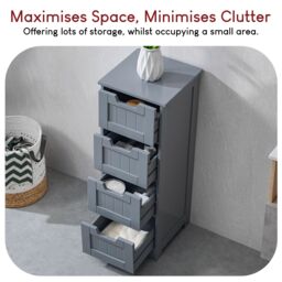 Home Discount Bath Vida Priano 4 Drawer Freestanding Unit Bathroom Storage 810 x 300 x 300 mm in Dark Grey - thumbnail 6