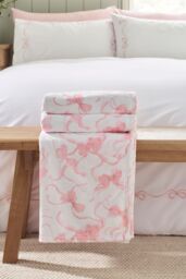 Catherine Lansfield Bow Cosy Fleece Oversized 200cm x 240cm Blanket Throw in Pink - Size: 200 cm x 240 cm