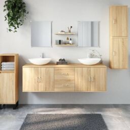 Berkfield Home 7 Piece Bathroom Furniture Set Oak Engineered Wood in Brown - thumbnail 1