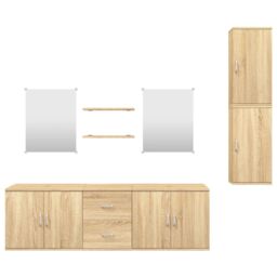 Berkfield Home 7 Piece Bathroom Furniture Set Oak Engineered Wood in Brown - thumbnail 4