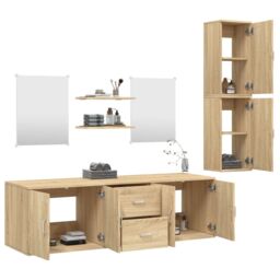 Berkfield Home 7 Piece Bathroom Furniture Set Oak Engineered Wood in Brown - thumbnail 3