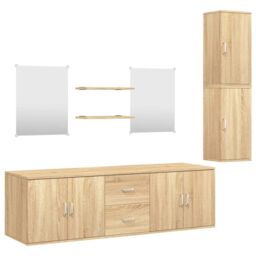Berkfield Home 7 Piece Bathroom Furniture Set Oak Engineered Wood in Brown - thumbnail 2