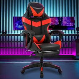 VOGREX Red Leather Massage Gaming Chair Recliner With Leg Rest - thumbnail 4