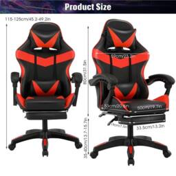 VOGREX Red Leather Massage Gaming Chair Recliner With Leg Rest - thumbnail 2