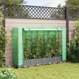 Berkfield Home Raised Bed with Greenhouse Cover Rattan Look 160x40x123 cm in Black - Size: 160 x 40 x 123 cm - thumbnail 3