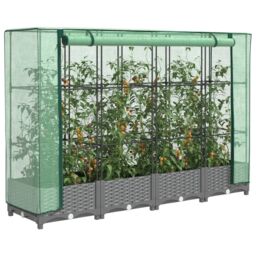 Berkfield Home Raised Bed with Greenhouse Cover Rattan Look 160x40x123 cm in Black - Size: 160 x 40 x 123 cm