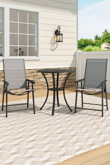 Living and Home Set of 3 Cast Aluminum Round Patio Dining Table & Chairs Set in Black