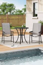 Living and Home Set of 3 Cast Aluminum Round Patio Dining Table & Chairs Set in Black - thumbnail 2