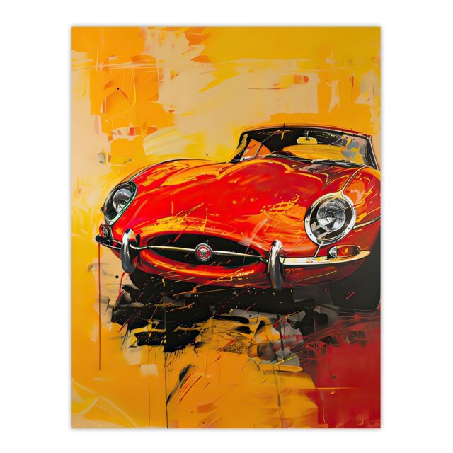 "Artery8 Classic Red Sports Car Lover Vibrant Oil Painting Wall Art Print - Size: W24"" x H32""" - image 1