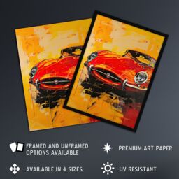 "Artery8 Classic Red Sports Car Lover Vibrant Oil Painting Wall Art Print - Size: W24"" x H32""" - thumbnail 2