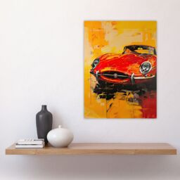 "Artery8 Classic Red Sports Car Lover Vibrant Oil Painting Wall Art Print - Size: W24"" x H32""" - thumbnail 4