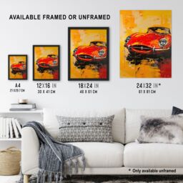 "Artery8 Classic Red Sports Car Lover Vibrant Oil Painting Wall Art Print - Size: W24"" x H32""" - thumbnail 3