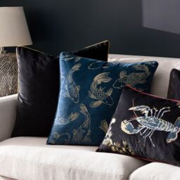 Paoletti Koi Pond Embroidered Velvet Cushion in Navy - Size: 50 cm x 50 cm - thumbnail 6