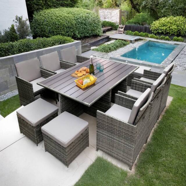 RayGar Hestia 10 Seater Rattan Cube Dining Set Outdoor Polyrattan in Grey - Size: 1 Pack - image 1