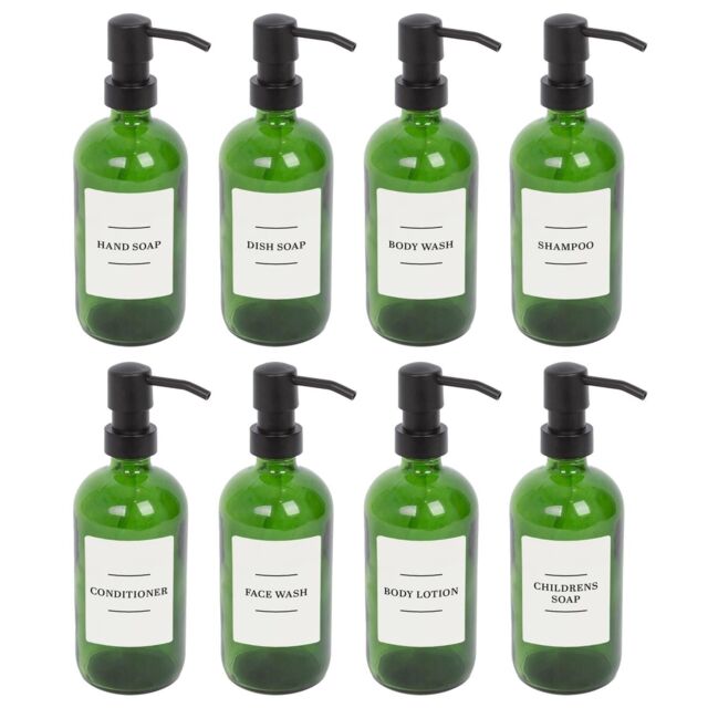 Harbour Housewares Glass Soap Dispensers with Labels - 500ml - White - Pack of 8 in Green - image 1