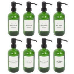 Harbour Housewares Glass Soap Dispensers with Labels - 500ml - White - Pack of 8 in Green
