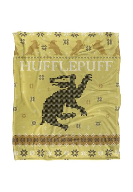Harry Potter Blanket, 152x127 cm Hufflepuff Ugly Christmas Sweater Silky Touch Super Soft Throw Blanket in White - image 1