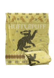 Harry Potter Blanket, 152x127 cm Hufflepuff Ugly Christmas Sweater Silky Touch Super Soft Throw Blanket in White - thumbnail 2