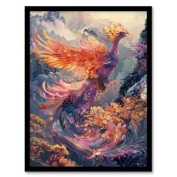"Artery8 Wall Art Print Magical Phoenix Colourful Fantasy Concept Art Framed Poster in Black - Size: W12"" x H16""" - thumbnail 1