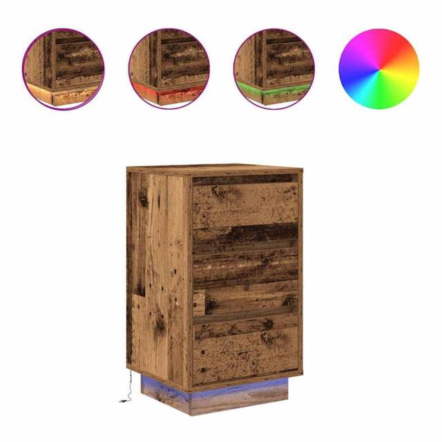 Berkfield Home Bedside Cabinet with LED Lights¬†Old Wood 38x34x65 cm - Size: 38 x 34 x 65 cm - image 1