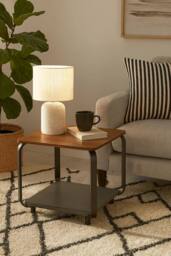 SPOT ON DEALZ 2 Tier Side Table Natural Wood Nightstand with Black Metal Frame in Walnut - thumbnail 3