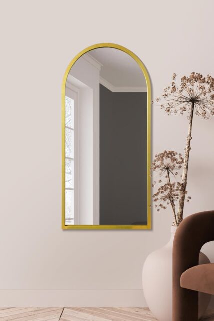 "MirrorOutlet Gold Metal Framed Arched Wall Mirror 47"" X 23.5"" (120CM X 60CM) - Size: 1 Pack" - image 1