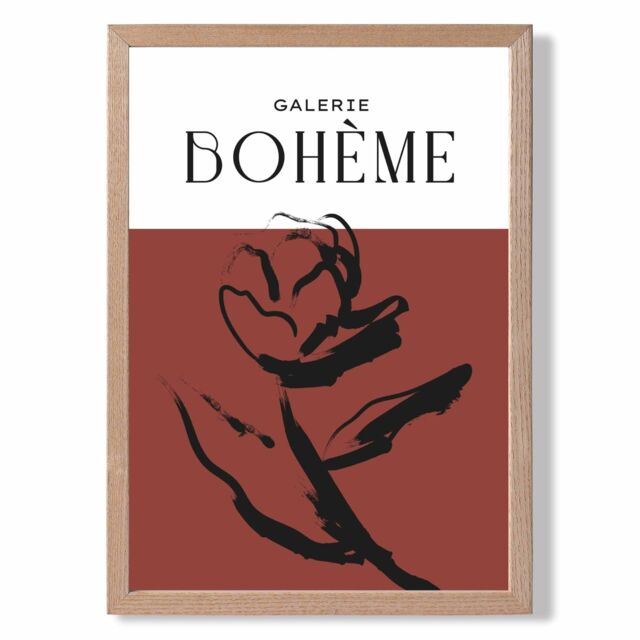 ARTZE Red Rose Boho Sketch Floral Framed Print SIZE: A3 with Oak Frame - Size: A4 - image 1