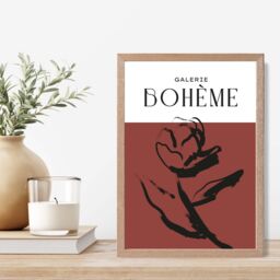 ARTZE Red Rose Boho Sketch Floral Framed Print SIZE: A3 with Oak Frame - Size: A4 - thumbnail 2