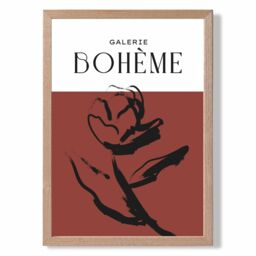 ARTZE Red Rose Boho Sketch Floral Framed Print SIZE: A3 with Oak Frame - Size: A4