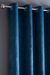 Fusion 'Strata' Triple-Woven Dimout Eyelet Curtains in Teal - Size: 117 cm width x 183 cm drop - thumbnail 2