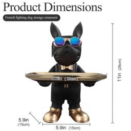 Huhote Resin French Bulldog Statue with Tray Black Home Decor Sculpture - thumbnail 6