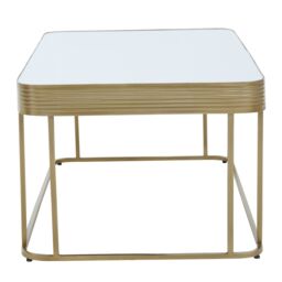 Orsina Mirrored Glass Top Coffee Table, Gold‑Finish Stainless Steel Frame with Decorative Textured Border in Clear - thumbnail 2