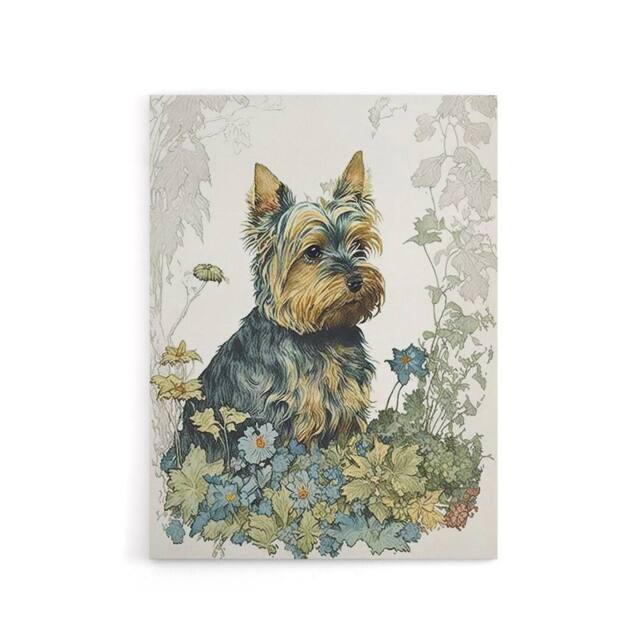 "Artery8 Yorkshire Terrier Dog In Wild Flowers Canvas Wall Art Print - Size: W24"" x H32""" - image 1