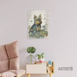 "Artery8 Yorkshire Terrier Dog In Wild Flowers Canvas Wall Art Print - Size: W24"" x H32""" - thumbnail 3