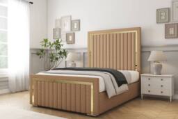 "Comfort Beds Boston Gold Dumfries Bed Frame - 50"" Upholstered Headboard in Light Brown - Size: Double"