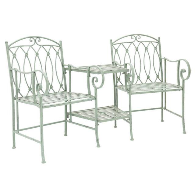 Charles Bentley Wrought Iron Rustic Companion Seat for Two - Sage Green - image 1