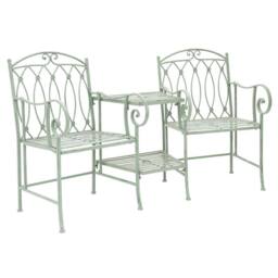 Charles Bentley Wrought Iron Rustic Companion Seat for Two - Sage Green - thumbnail 1