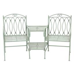 Charles Bentley Wrought Iron Rustic Companion Seat for Two - Sage Green - thumbnail 2