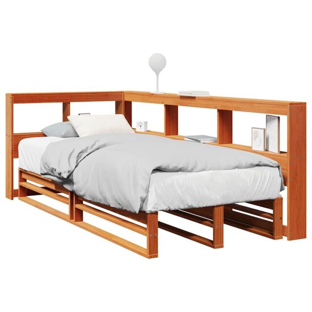 Berkfield Home Bookcase Bed without Mattress Wax Brown 90x200cm Solid Wood Pine - Size: 90x200 cm - image 1