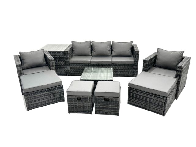 Fimous 9 Seater Patio Lounge Sofa Set with Side Table 4 Footstool in Dark Grey - image 1