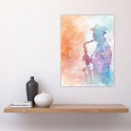 "Artery8 Jazz Saxophonist Rainbow Smoke Light Watercolour Wall Art Print - Size: W24"" x H32""" - thumbnail 4