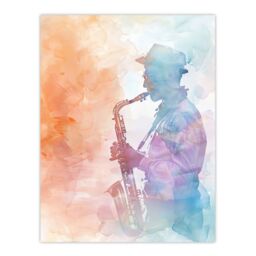 "Artery8 Jazz Saxophonist Rainbow Smoke Light Watercolour Wall Art Print - Size: W24"" x H32""" - thumbnail 1