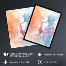 "Artery8 Jazz Saxophonist Rainbow Smoke Light Watercolour Wall Art Print - Size: W24"" x H32""" - thumbnail 2