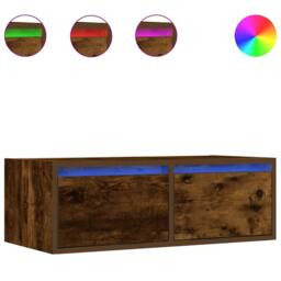 Berkfield Home TV Cabinet with LED Lights Smoked Oak 75x35.5x25 cm in Brown - thumbnail 1