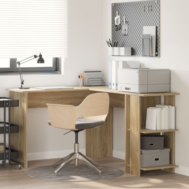 Berkfield Home Corner Desk with Storage Sonoma Oak 140x113, 5x75cm in Brown - Size: 5x75 cm - image 1
