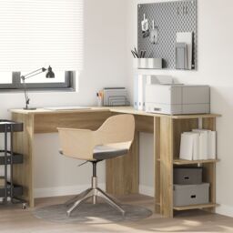 Berkfield Home Corner Desk with Storage Sonoma Oak 140x113, 5x75cm in Brown - Size: 5x75 cm