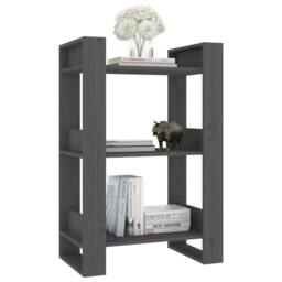 Berkfield Home Book Cabinet/Room Divider Grey 60x35x91 cm Solid Wood Pine - Size: 60 x 35 x 91 cm - thumbnail 5