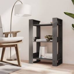 Berkfield Home Book Cabinet/Room Divider Grey 60x35x91 cm Solid Wood Pine - Size: 60 x 35 x 91 cm - thumbnail 6