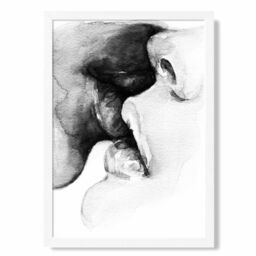 ARTZE Kissing Couple Abstract Pencil Sketch Framed Print SIZE: A4 with White Frame in Black - thumbnail 1